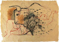Kopie von Donna e toro pennarello su carta africana cm 70x50.jpg (24400 Byte)
